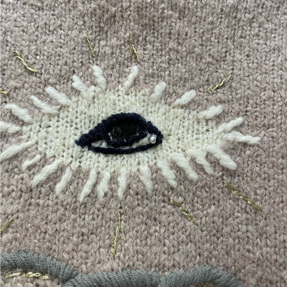 RAQUEL ALLEGRA DUSTY ROSE PINK EYE EMBROIDERED ALPACA CARDIGAN 1 OR S - Picture 9 of 13